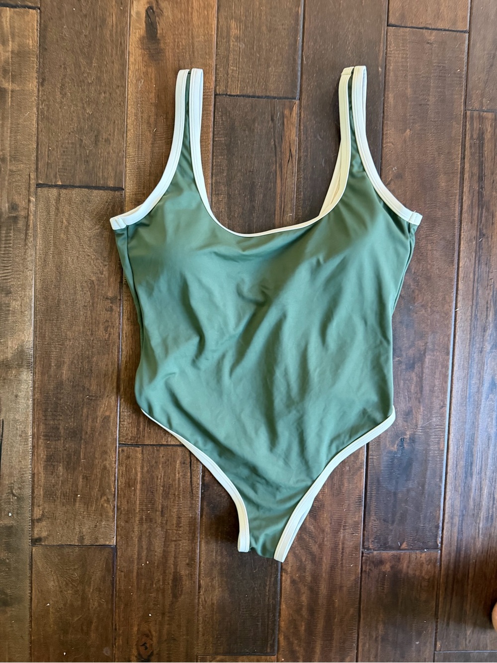 Swimsuits For All Olive Green One-Piece with Cream Trim